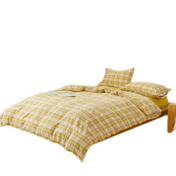 婵思TJ0SZ02201595水洗棉夏日系列格子四件套220*240cm夏日-芥末黄